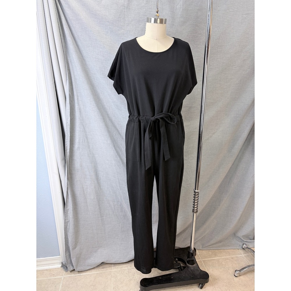 Piper & Scoot Black Tie-Waist Pantsuit Cotton Blend L Casual Athleisure